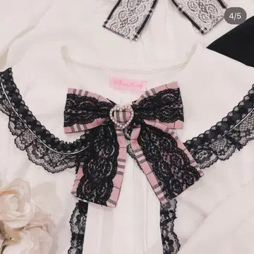 MARS 체크 리본 포함 블라우스 핑크