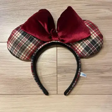 디즈니 미니 체크 머리띠 리본 빨간색