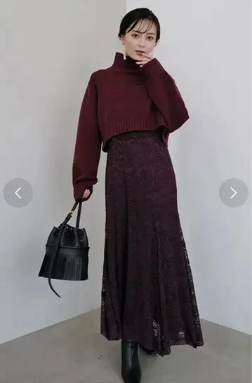 아뉴앙스 니트 레이어드 웨이브 레이스 원피스 (ECRU)