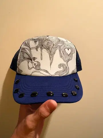 파란색 트래커햇 추상 아트 디자인 리메이크 캡