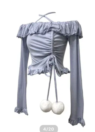 완판템 lilLilly 폼폼 오프숄더 상의 블루