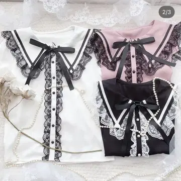 MARS 배색 테이프 라인 부착 삼각형 옷깃 블라우스 화이트