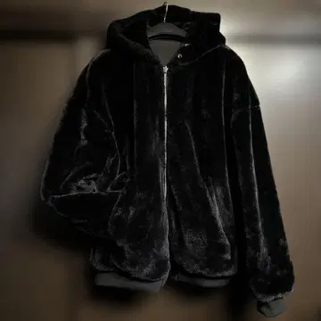 JACKROSE 무지 블랙 인조 모피 리버서블 봄버 자켓