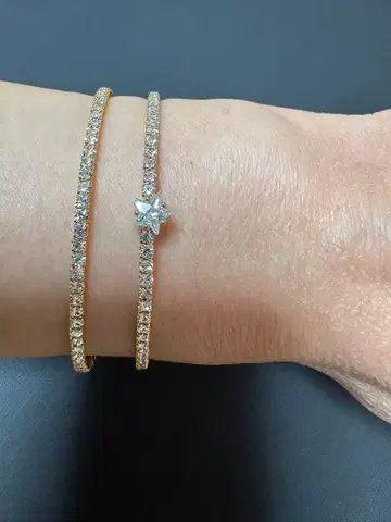 큐빅 지르코니아 골드 뱅글 2개 세트