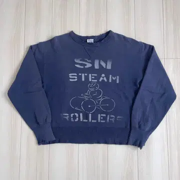 70s 빈티지 퍼플네이비 맨투맨 잉크 프린트 양V 좋은 페이드