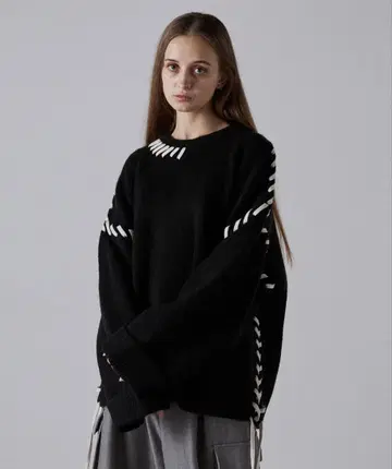 오버 사이즈 니트 블랙 사이드 레이스업 S 사이즈