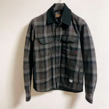 QUENHLOUD 울 체크 셔츠 자켓 퀼팅 절개