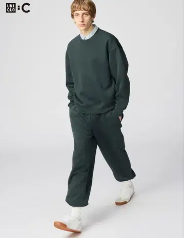유니클로C 맨투맨 와이드 팬츠 다크 그린 L