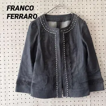 프랑코 페라로 노카라 자켓 펄 장식 레이스 절개 (1) 네이비