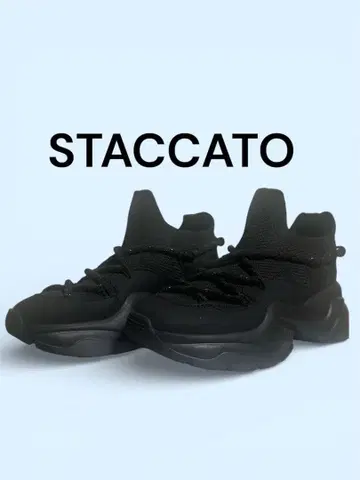 STACCATO 블랙 하이컷 통굽 스니커즈