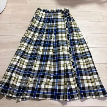 [ 익명 배송 ] 니코앤드 체크 무늬 프린지 플리츠 롱 스커트