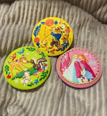 디즈니 자수 캔뱃지 2 안나 미녀와 야수 밤비