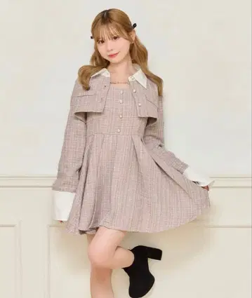 세트 착용 가능 트위드 미니 원피스 핑크