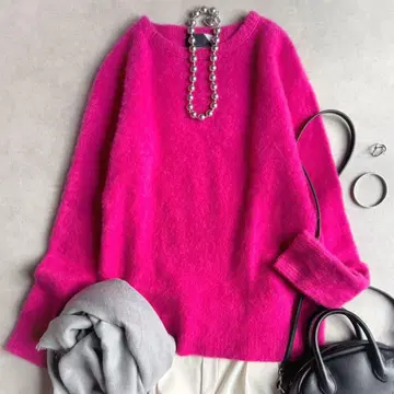 새상품급 ATON/캐시미어 100% 퍼 니트 크루넥 사이즈 2 핑크