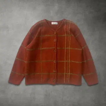 브라운 FREE 체크 무늬 울 가디건 여성용 니트 긴팔