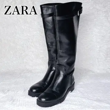 [새상품급] ZARA 블랙 가죽 롱 부츠 벨트 버클 36 블랙