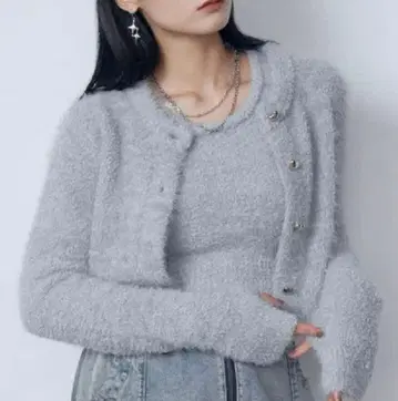 그레이 크롭 니트 가디건 F 사이즈