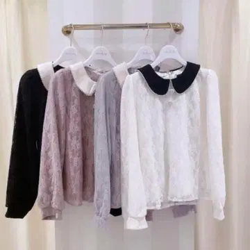 evelyn 블라우스 레이스 비쥬 화이트 블랙 긴팔