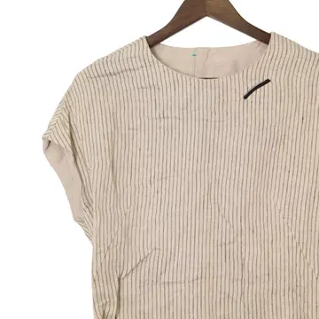 [컨디션 최상] 터틀넥 린넨 원피스 린넨 100% 스트라이프 일본제