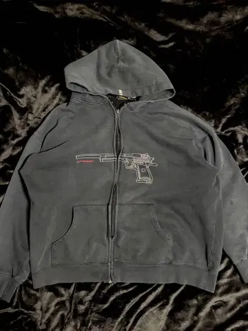 풀 집업 후드티 건 프린트 페이드 그레이 스트릿 구제 의류