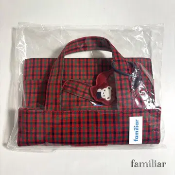 [미사용 새상품] familiar 패밀리아 빨간색 체크 무늬 토트백