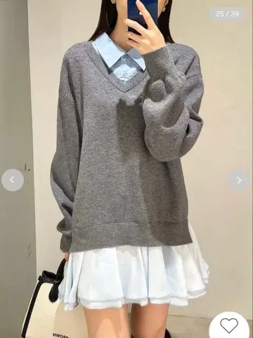 완판템 LILY BROWN 셔츠 도킹 프릴 미니 원피스