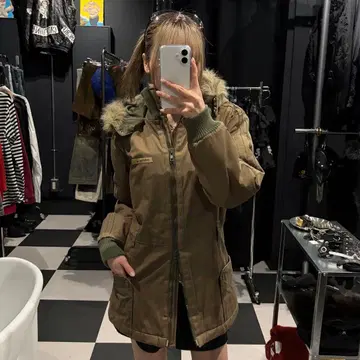 아디다스 00s 퍼 모즈 코트 카키 암 라인 로고