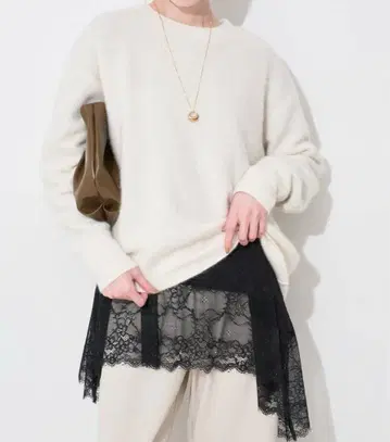 미사용 새상품 슬로브 이에나 SLOBE IENA 레이스 콤비 티셔츠 블랙