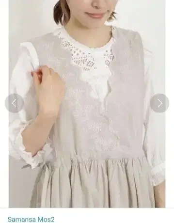 Samantha Mos2 레이스 스캘럽 슬리브리스 원피스 베이지