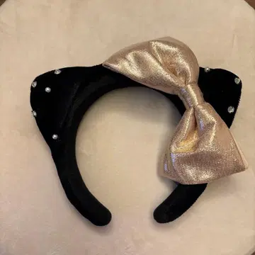 키티 머리띠 블랙 벨로아 핑크 리본 유니버셜