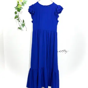 SHEIN 롱 원피스 프릴 튤립 소매 로얄 블루 티어드