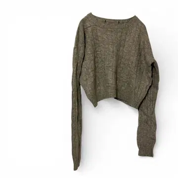 숏 기장 니트 스웨터 케이블 짜임 브라운 계열 긴팔 구제 의류 여성용