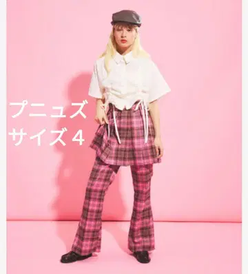 PUNYUS 핑크 체크 무늬 플레어 팬츠