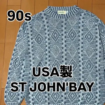 90s USA제 ST JOHN'S BAY 니트 스웨터 올 패턴 블루