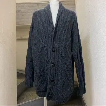 아란 크라프트 니트 가디건 그레이 색상 울 피셔맨 니트