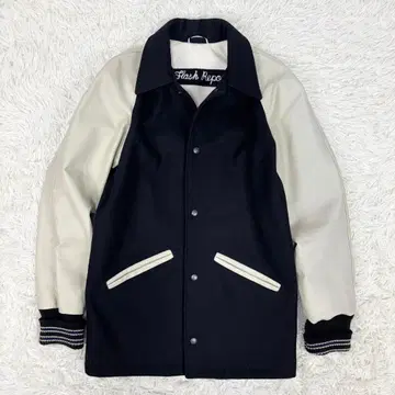 플래시 리포트 소매 가죽 롱 바시티 자켓 블랙 L