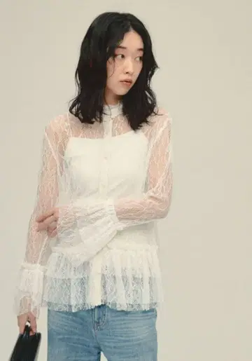 eL JEANASIS 레이스 프릴 셔츠