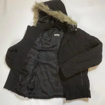 PPFM 인조 모피 패딩 자켓 M 후드 탈착 블랙