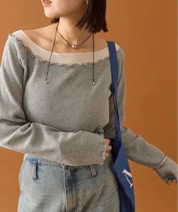 새상품 mystic 시어 레이어드 롱T 그레이 와플 원단 mline