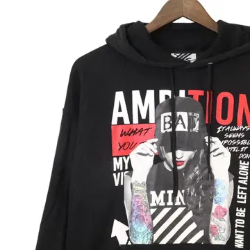 [ 새상품급 ] 일즈 후드티 M 블랙 AMBITION 걸 프린트 스트릿