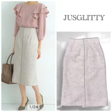 저스길리티 트위드 타이트 스커트 I라인 무릎 아래