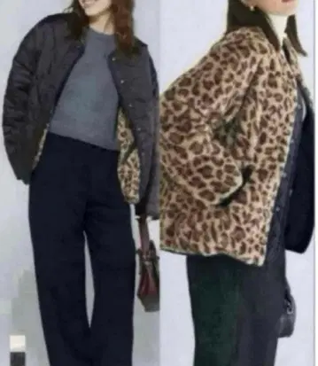 [ L 사이즈 ] coca 워셔블 리버서블 퀼팅 블루종 레오파드 새상품