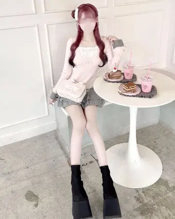 HONEY MEW 하운드투스 체크 플리츠 도킹 원피스 핑크 XS 허니뮤우