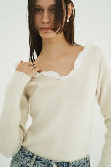 CLANE FRILL V NECK KNIT TOPS