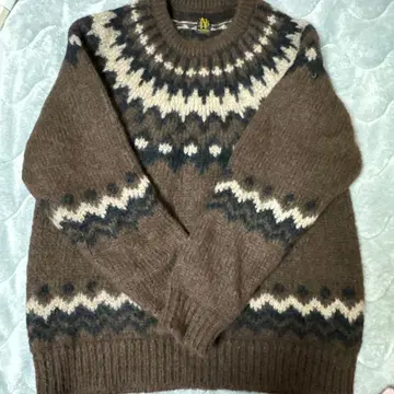 BATONER 모헤어 니트 노르딕 무늬 브라운