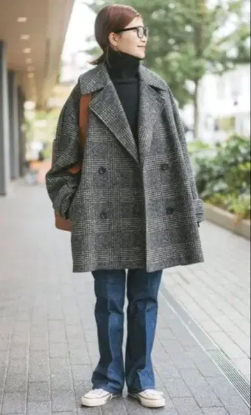 Spick & Span W 슬리버 체크 하프 코트 38 택 포함 새상품