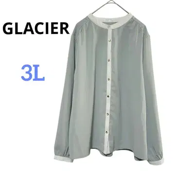 GLACIER 밴드 카라 블라우스 그린 빅 사이즈 3L