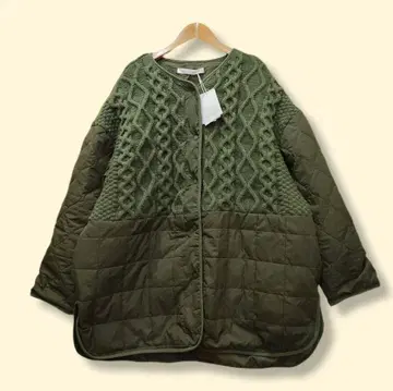[새상품] 루피리안 케이블 니트 x 퀼팅 노카라 블루종 올리브