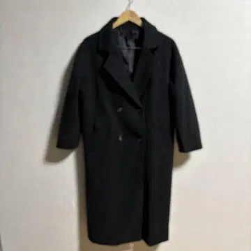 블랙 더블 브레스트 롱 코트