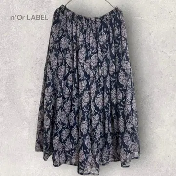 누아르 라벨 페이즐리 무늬 쉬폰 플레어 롱 스커트 허리밴딩